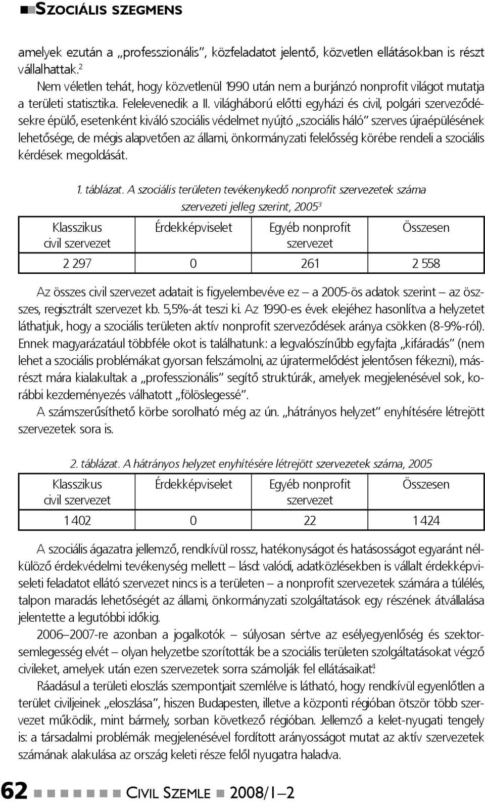 világháború előtti egyházi és civil, polgári szerveződésekre épülő, esetenként kiváló szociális védelmet nyújtó szociális háló szerves újraépülésének lehetősége, de mégis alapvetően az állami,