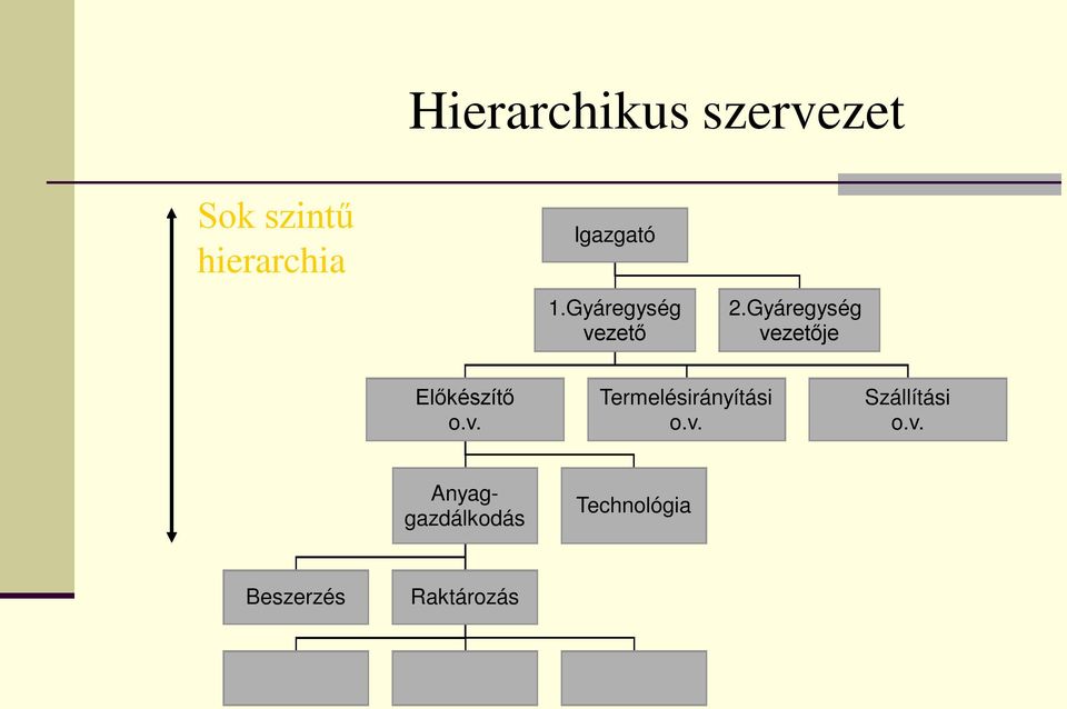 Gyáregység vezetője Előkészítő o.v. Termelésirányítási o.