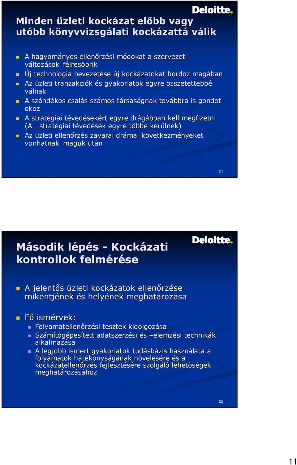 egyre drágábban kell megfizetni (A stratégiai tévedt vedések egyre többe t kerülnek) Az üzleti ellenőrz rzés s zavarai drámai következmk vetkezményeket vonhatnak maguk után 21 Második lépés l -