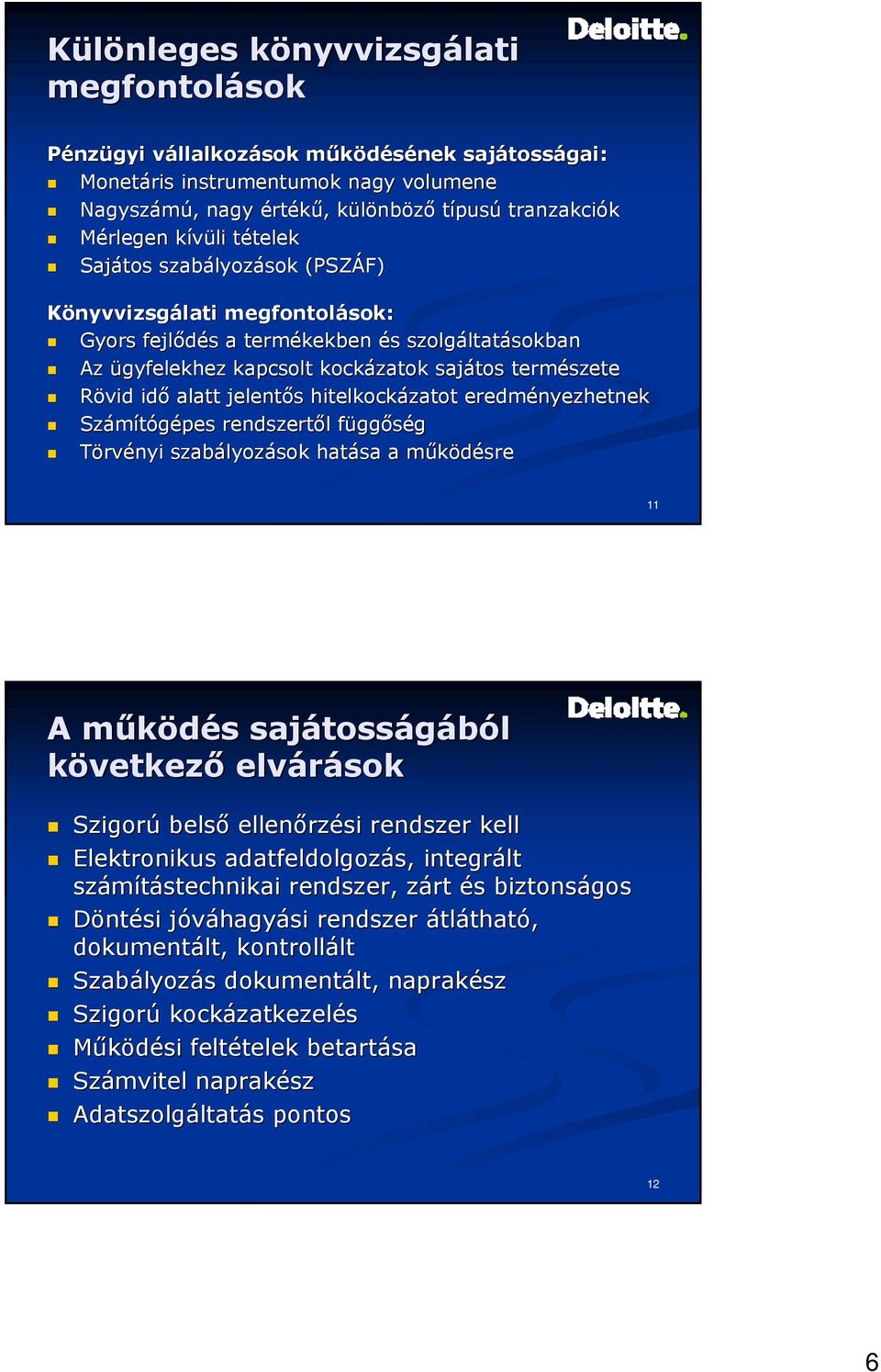 kapcsolt kockázatok sajátos természete Rövid idő alatt jelentős s hitelkockázatot eredményezhetnek Számítógépes rendszertől l függf ggőség Törvényi szabályoz lyozások hatása a működésrem 11 A működés