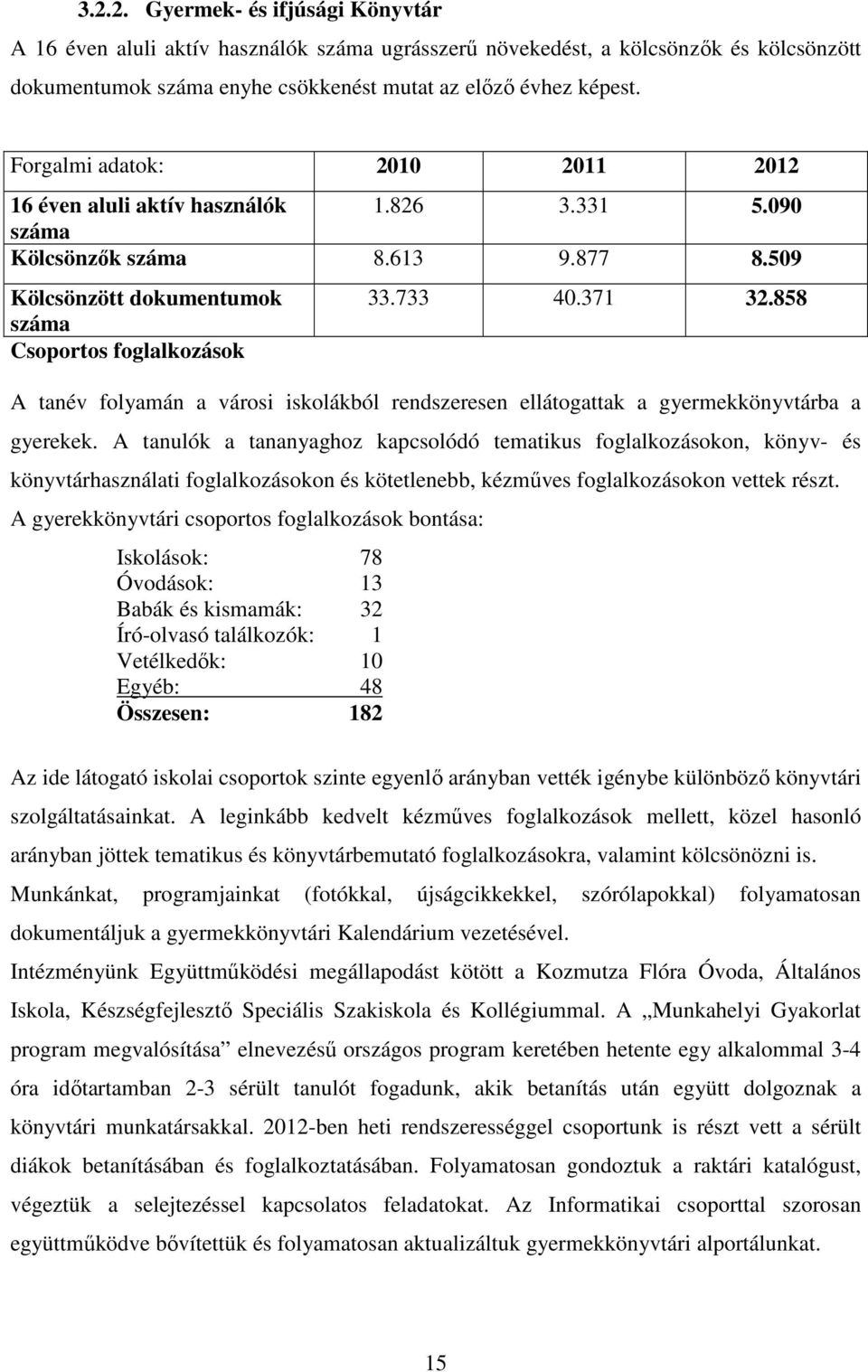 858 A tanév folyamán a városi iskolákból rendszeresen ellátogattak a gyermekkönyvtárba a gyerekek.