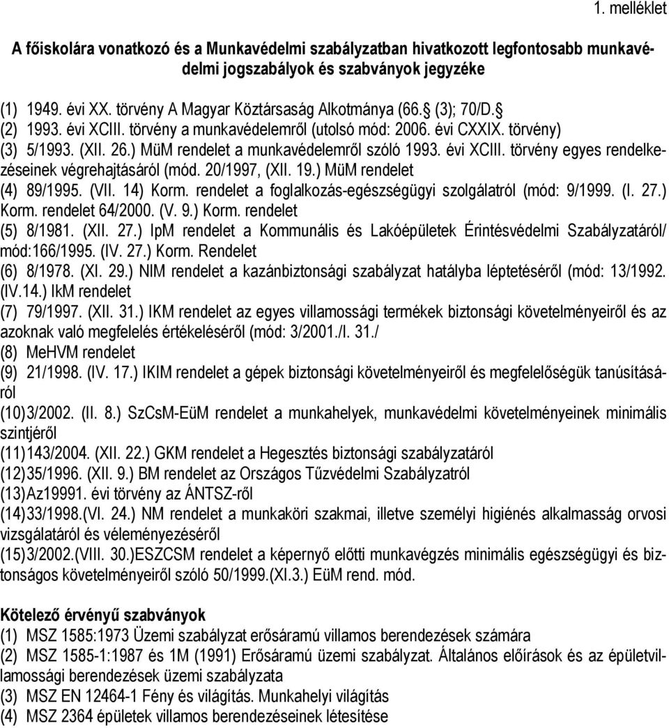 ) MüM rendelet a munkavédelemről szóló 1993. évi XCIII. törvény egyes rendelkezéseinek végrehajtásáról (mód. 20/1997, (XII. 19.) MüM rendelet (4) 89/1995. (VII. 14) Korm.