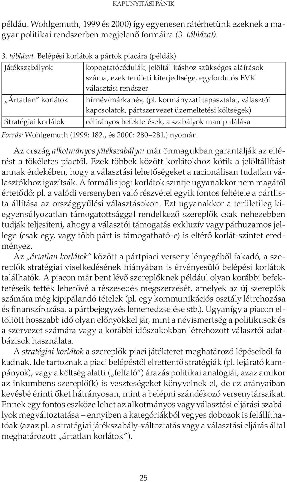 Belépési korlátok a pártok piacára (példák) Játékszabályok kopogtatócédulák, jelöltállításhoz szükséges aláírások száma, ezek területi kiterjedtsége, egyfordulós EVK választási rendszer Ártatlan