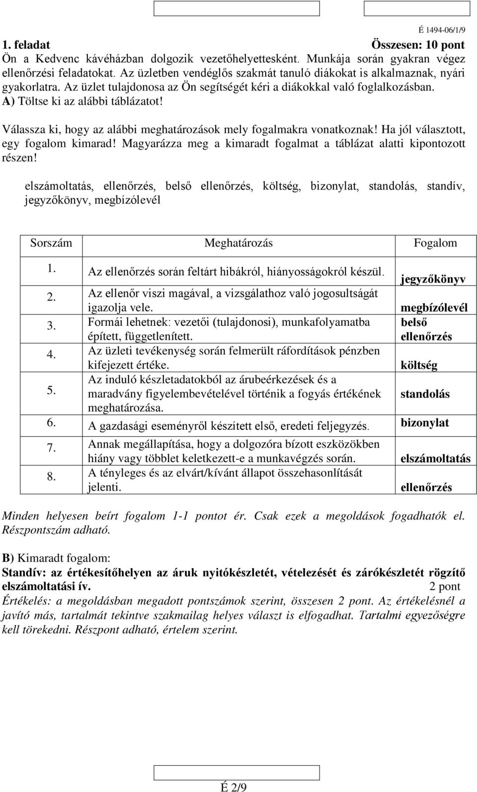 Válassza ki, hogy az alábbi meghatározások mely fogalmakra vonatkoznak! Ha jól választott, egy fogalom kimarad! Magyarázza meg a kimaradt fogalmat a táblázat alatti kipontozott részen!