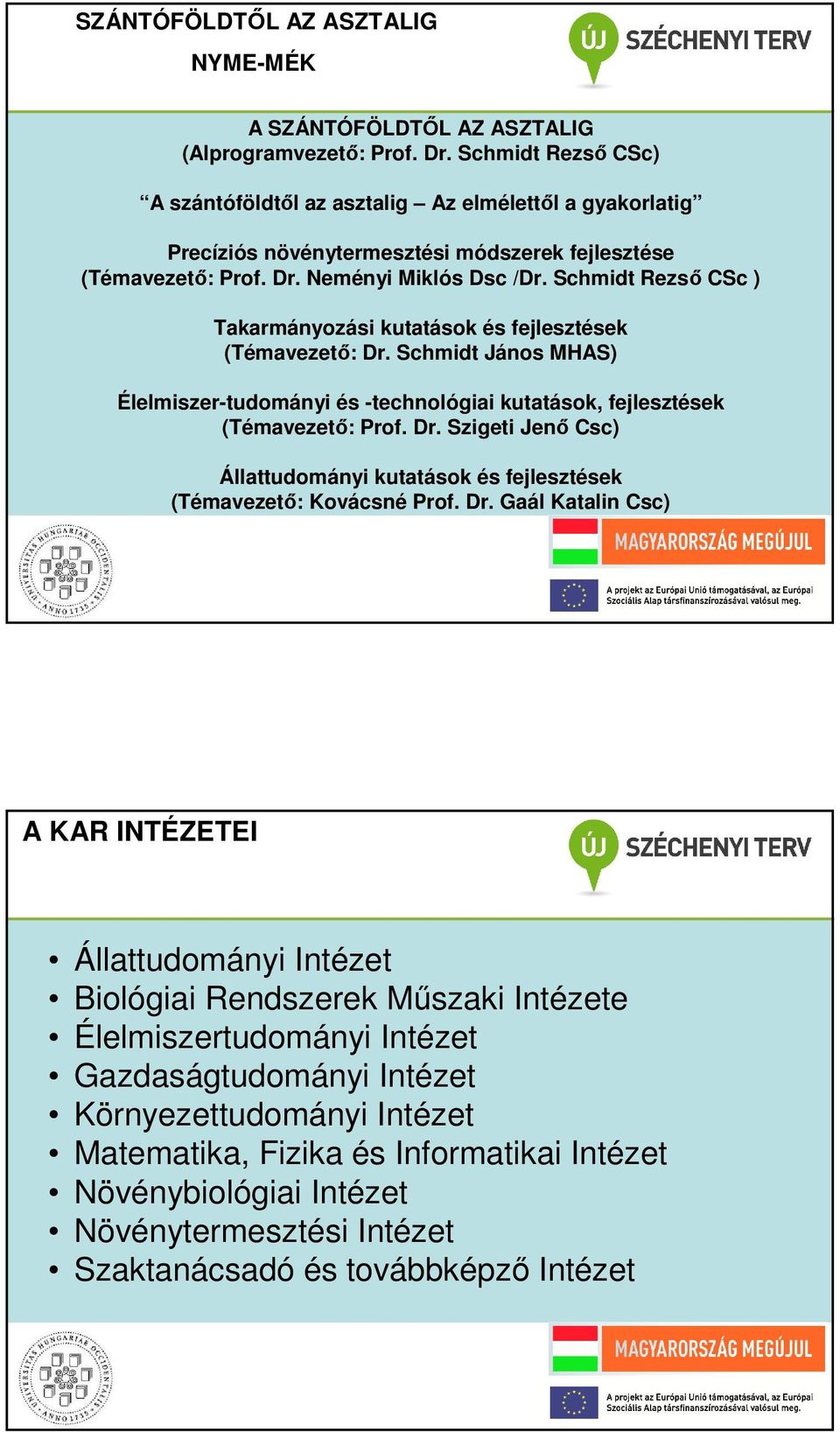 Schmidt Rezső CSc ) Takarmányozási kutatások és fejlesztések (Témavezető: Dr. Schmidt János MHAS) Élelmiszer-tudományi és -technológiai kutatások, fejlesztések (Témavezető: Prof. Dr. Szigeti Jenő Csc) Állattudományi kutatások és fejlesztések (Témavezető: Kovácsné Prof.