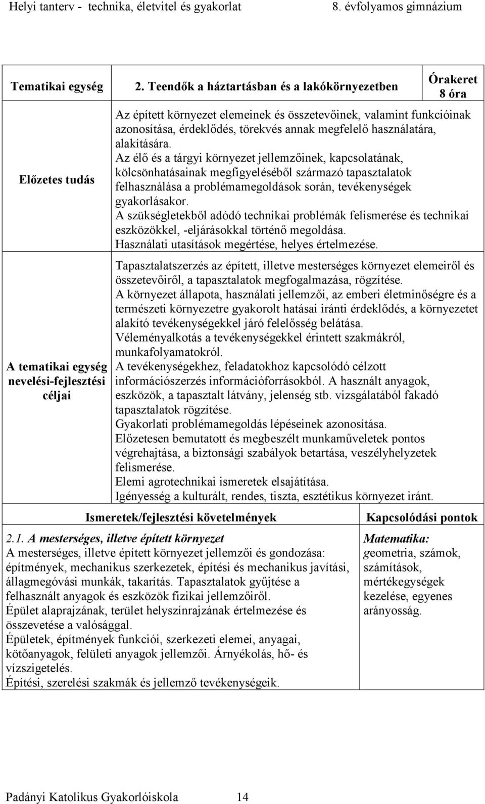 alakítására. Az élő és a tárgyi környezet jellemzőinek, kapcsolatának, kölcsönhatásainak megfigyeléséből származó tapasztalatok felhasználása a problémamegoldások során, tevékenységek gyakorlásakor.