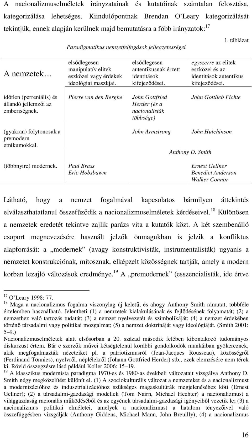 táblázat Paradigmatikus nemzetfelfogások jellegzetességei A nemzetek elsődlegesen manipulatív elitek eszközei vagy érdekek ideológiai maszkjai.