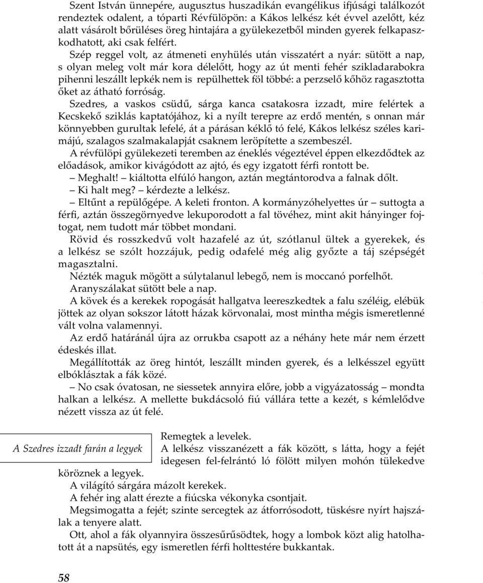 Szép reggel volt, az átmeneti enyhülés után visszatért a nyár: sütött a nap, s olyan meleg volt már kora délelőtt, hogy az út menti fehér szikladarabokra pihenni leszállt lepkék nem is repülhettek