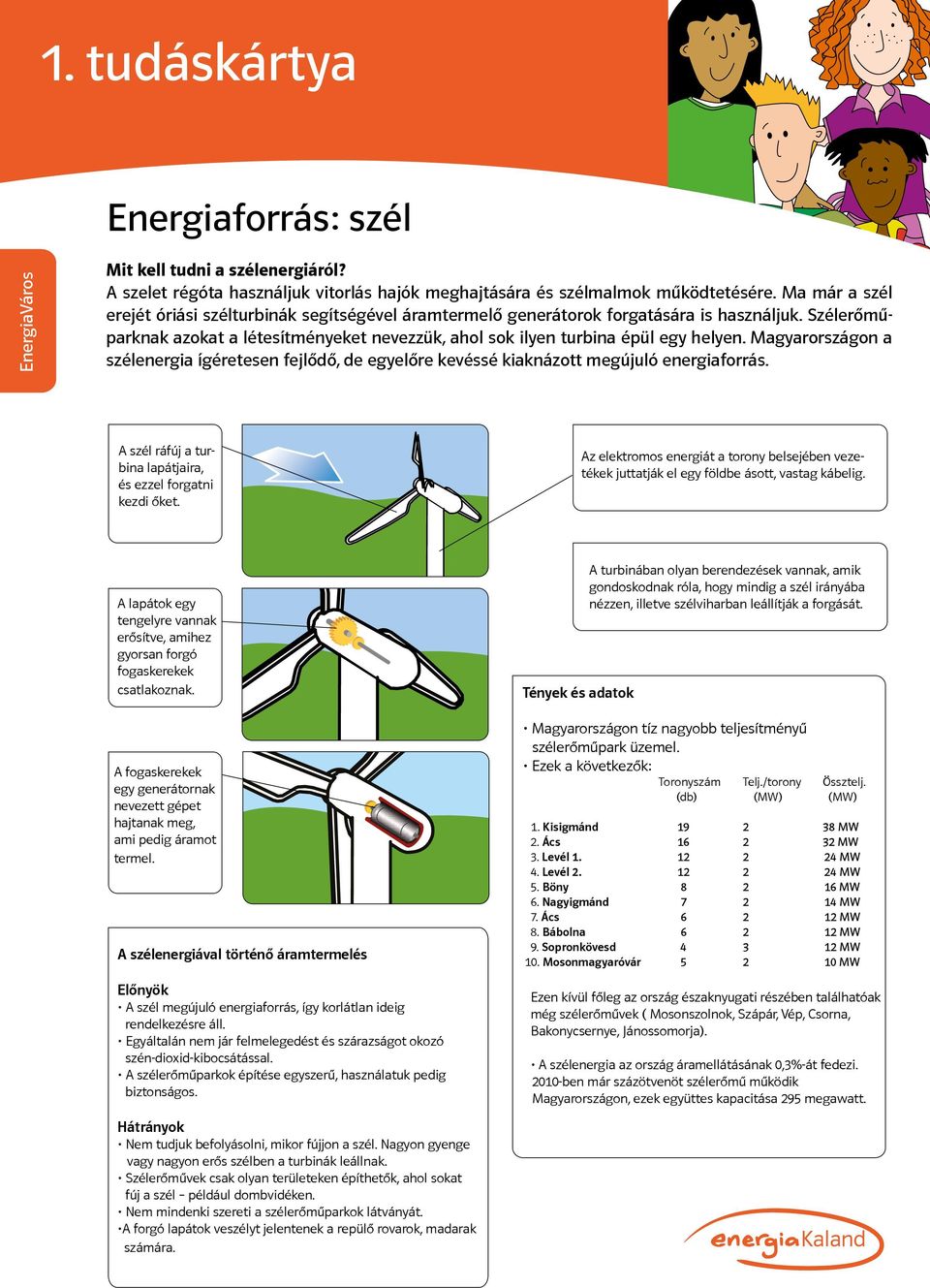 Magyarországon a szélenergia ígéretesen fejlődő, de egyelőre kevéssé kiaknázott megújuló energiaforrás. A szél ráfúj a turbina lapátjaira, és ezzel forgatni kezdi őket.