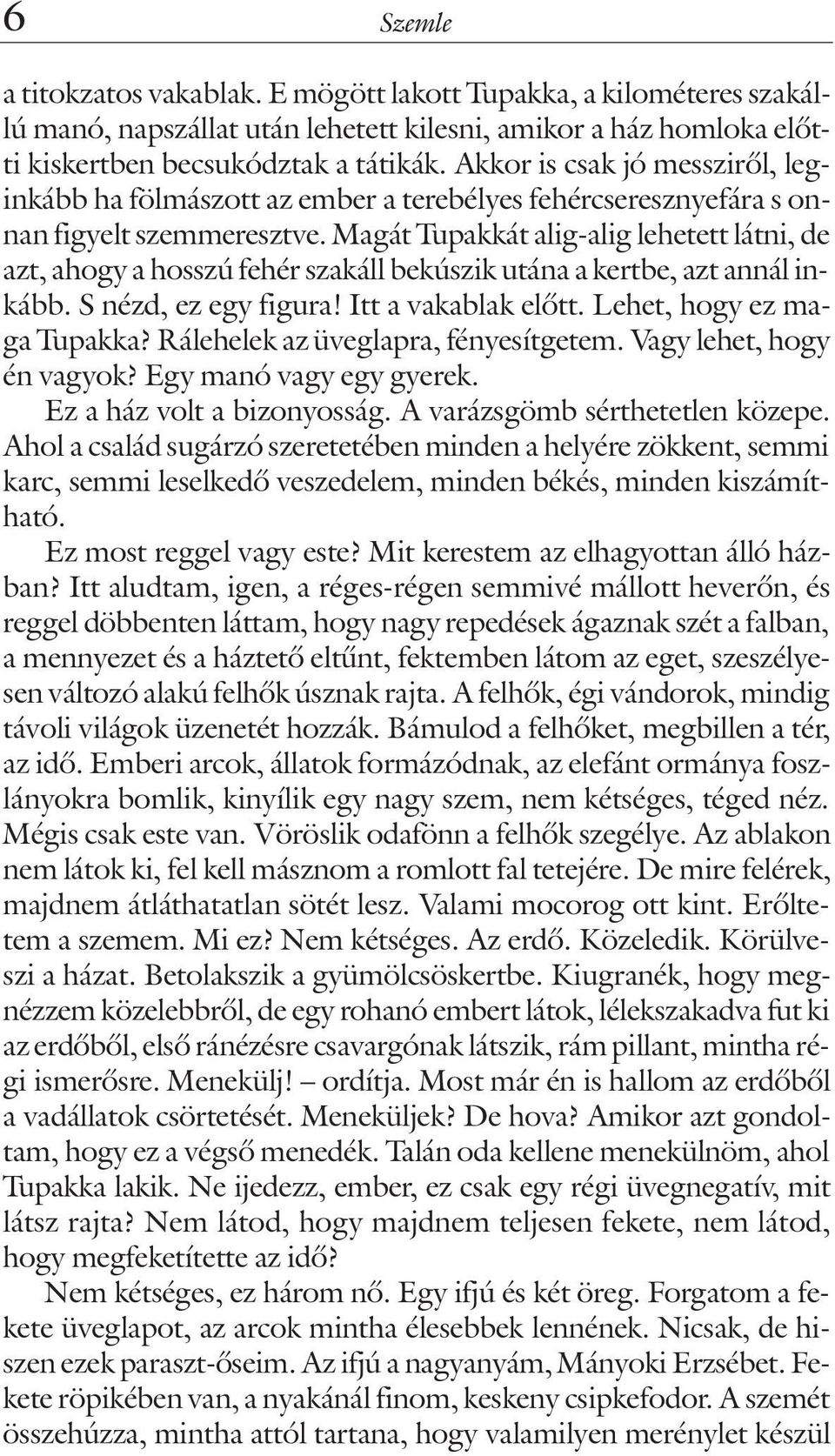 Magát Tupakkát alig-alig lehetett látni, de azt, ahogy a hosszú fehér szakáll bekúszik utána a kertbe, azt annál inkább. S nézd, ez egy figura! Itt a vakablak elõtt. Lehet, hogy ez maga Tupakka?