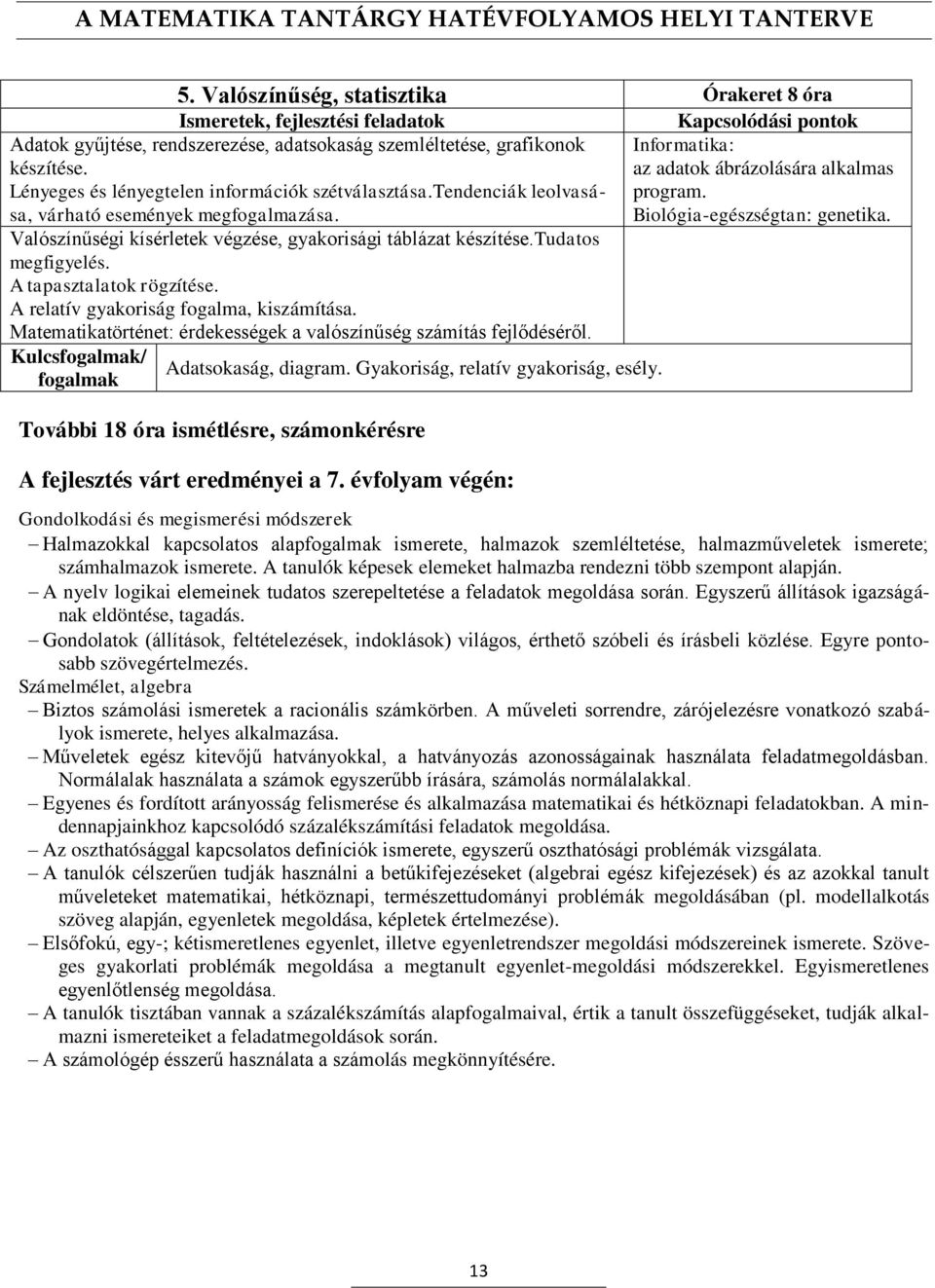 Valószínűségi kísérletek végzése, gyakorisági táblázat készítése.tudatos megfigyelés. A tapasztalatok rögzítése. A relatív gyakoriság fogalma, kiszámítása.