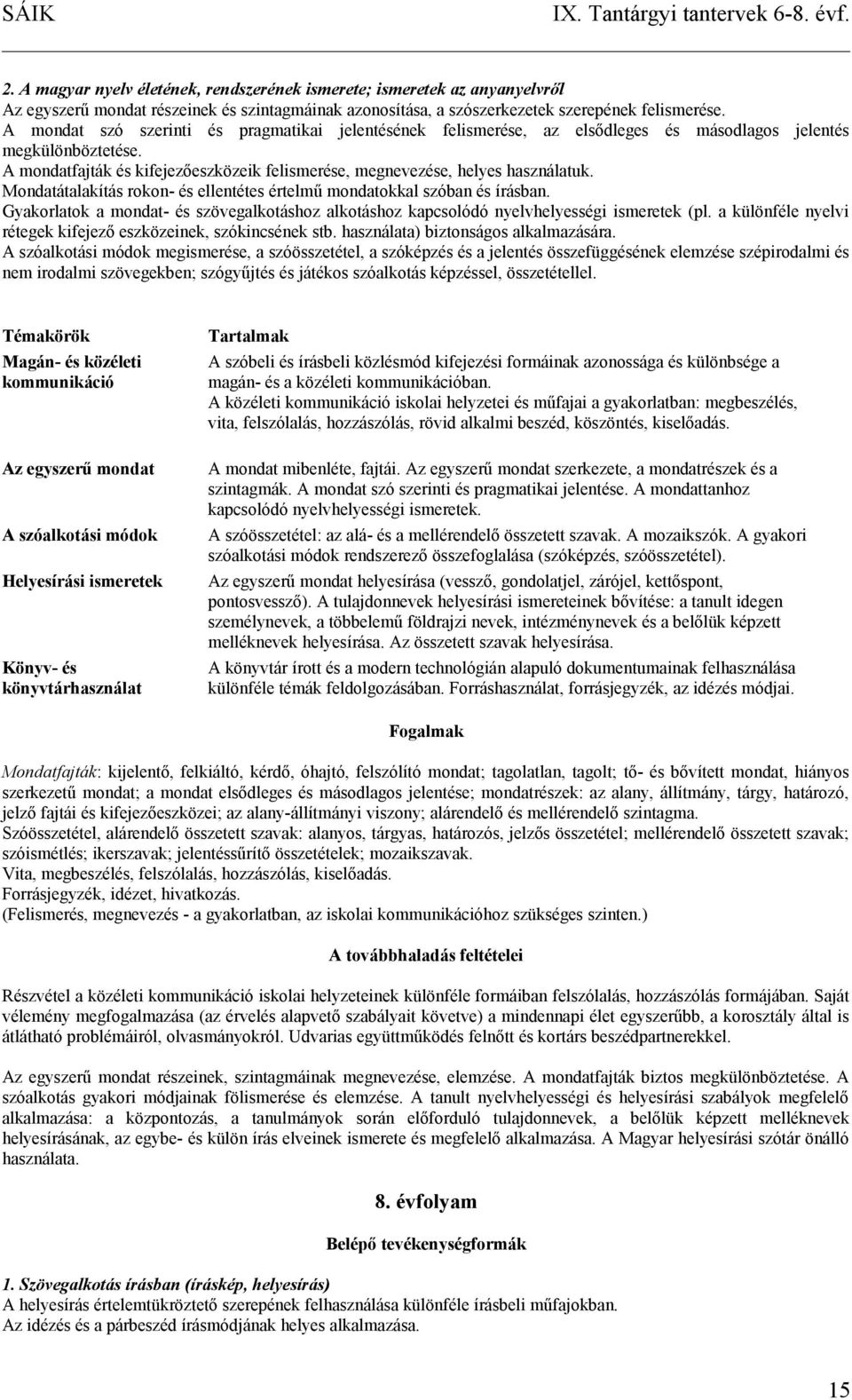 Mondatátalakítás rokon- és ellentétes értelmű mondatokkal szóban és írásban. Gyakorlatok a mondat- és szövegalkotáshoz alkotáshoz kapcsolódó nyelvhelyességi ismeretek (pl.