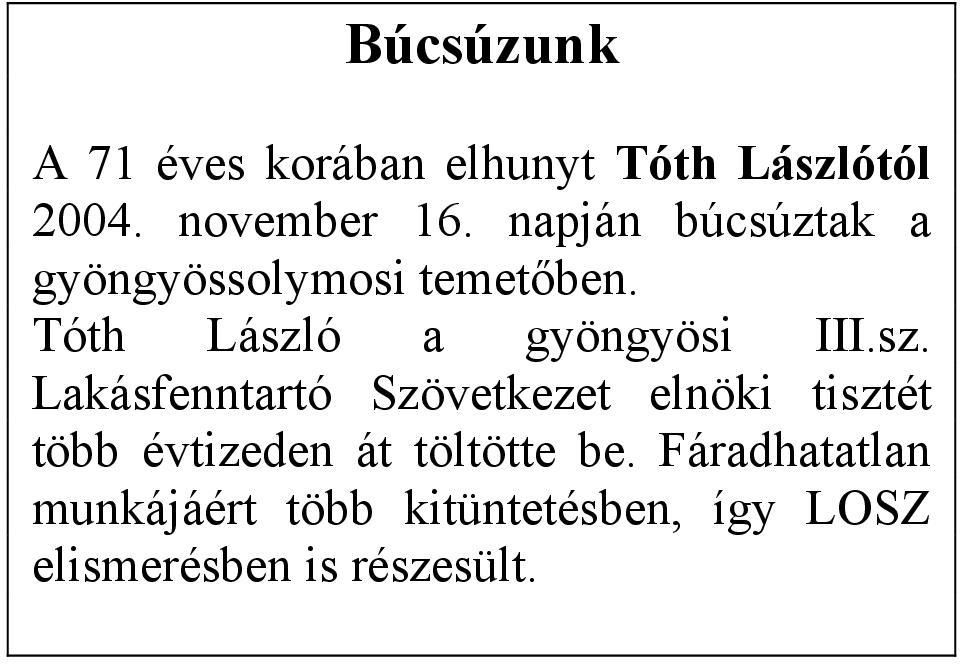 sz. Lakásfenntartó Szövetkezet elnöki tisztét több évtizeden át töltötte be.