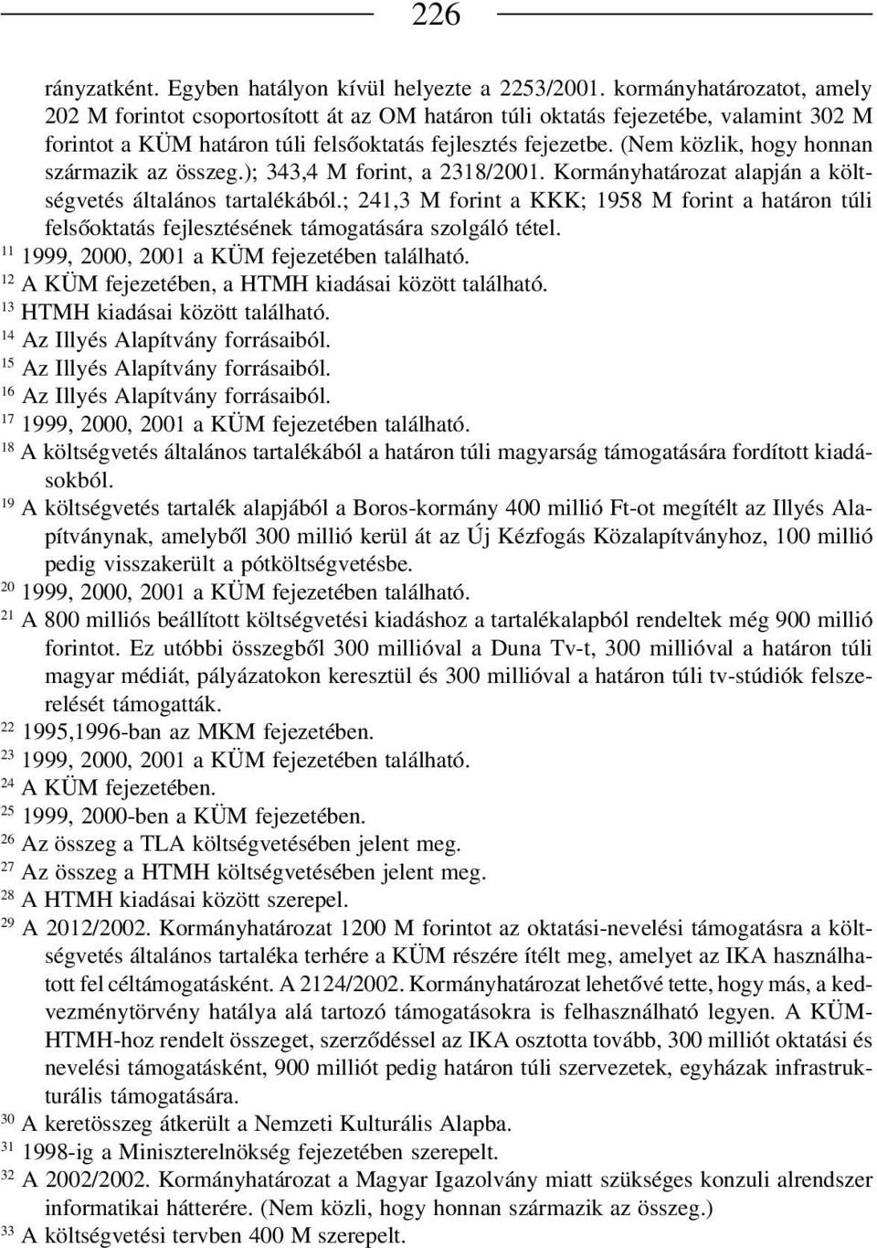 (Nem közlik, hogy honnan származik az összeg.); 343,4 M forint, a 2318/2001. Kormányhatározat alapján a költ ségvetés általános tartalékából.