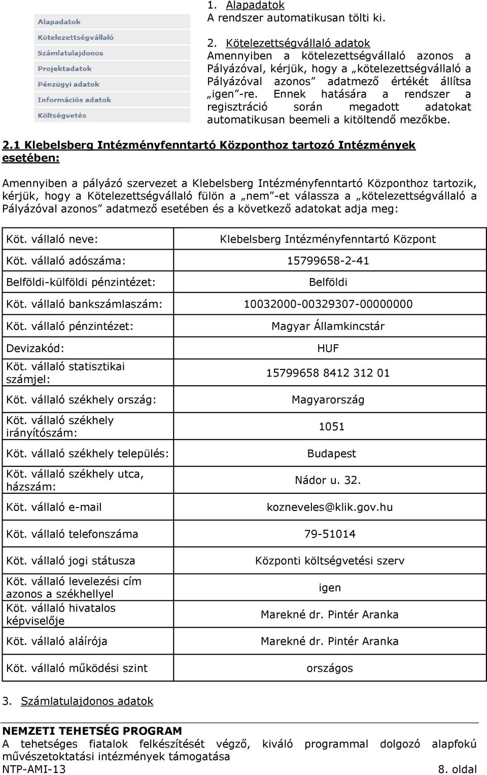 Ennek hatására a rendszer a regisztráció során megadott adatokat automatikusan beemeli a kitöltendő mezőkbe. 2.