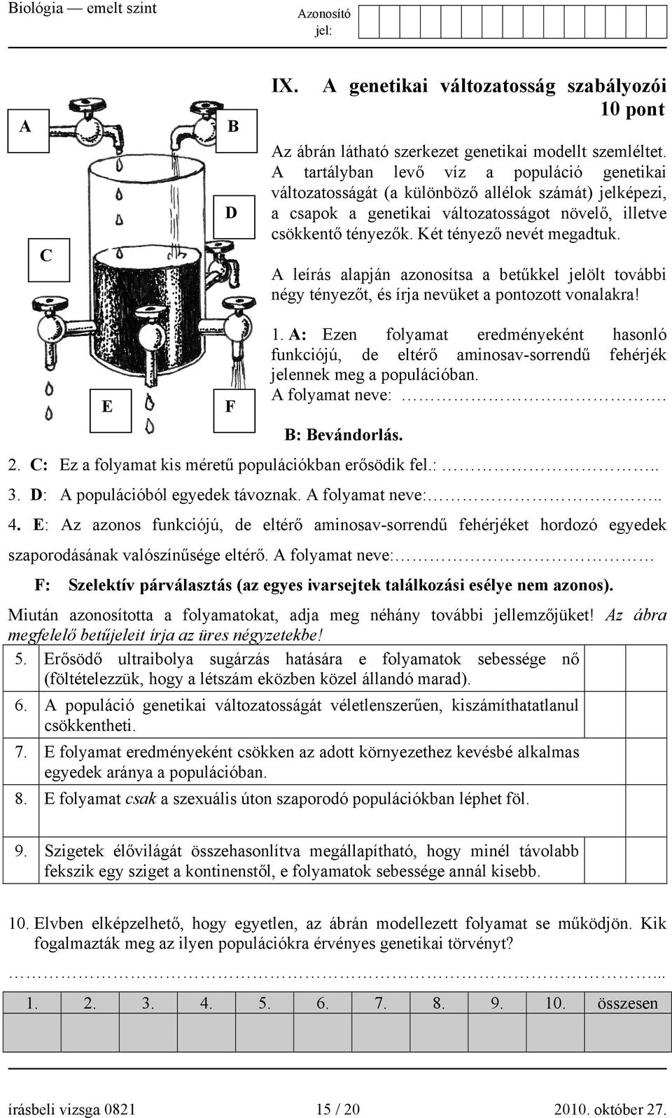 A leírás alapján azonosítsa a betűkkel jelölt további négy tényezőt, és írja nevüket a pontozott vonalakra! 1.