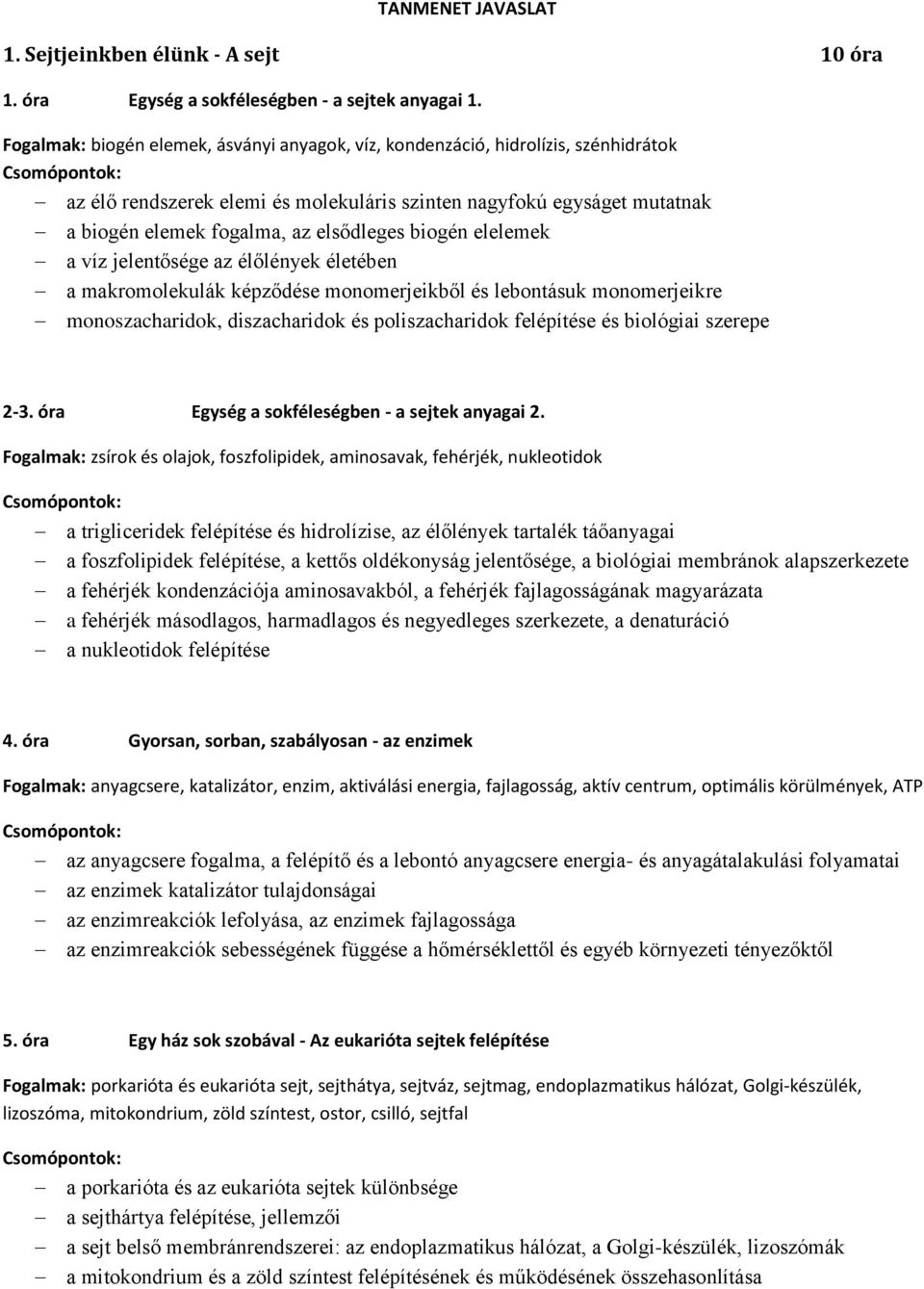 biogén elelemek a víz jelentősége az élőlények életében a makromolekulák képződése monomerjeikből és lebontásuk monomerjeikre monoszacharidok, diszacharidok és poliszacharidok felépítése és biológiai