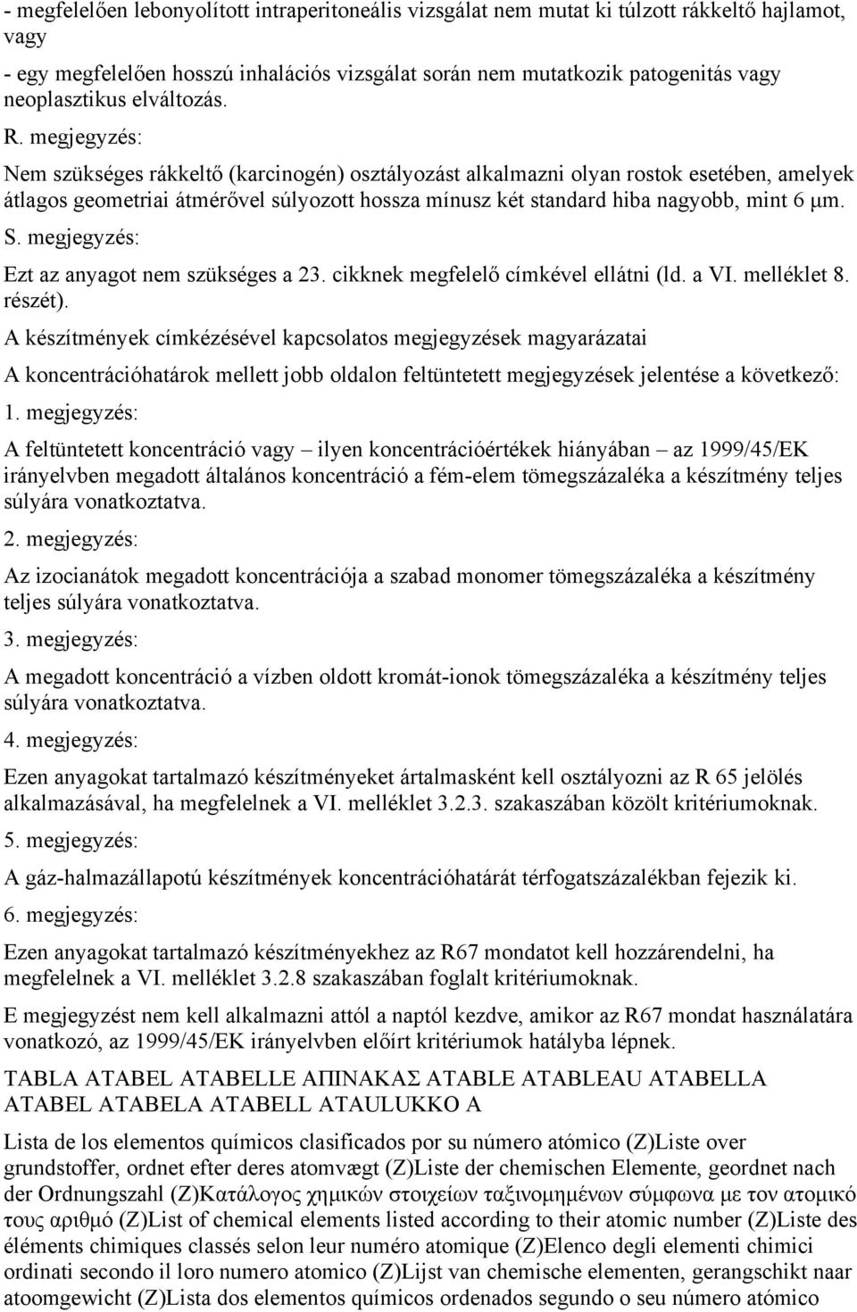 megjegyzés: Nem szükséges rákkeltő (karcinogén) osztályozást alkalmazni olyan rostok esetében, amelyek átlagos geometriai átmérővel súlyozott hossza mínusz két standard hiba nagyobb, mint 6 μm. S.