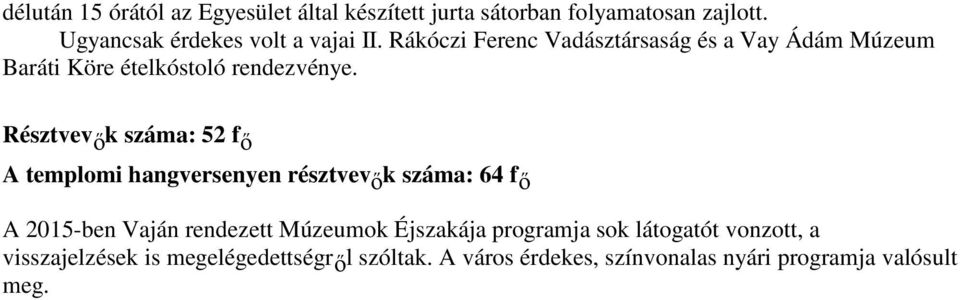 Rákóczi Ferenc Vadásztársaság és a Vay Ádám Múzeum Baráti Köre ételkóstoló rendezvénye.