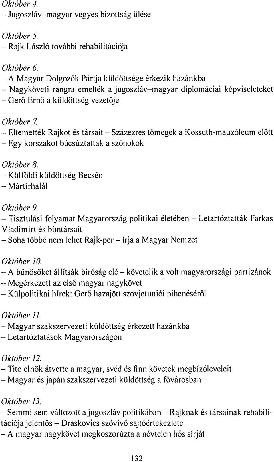 - Eltemették Rajkot és társait - Százezres tömegek a Kossuth-mauzóleum előtt - Egy korszakot búcsúztattak a szónokok Október 8. - Külföldi küldöttség Becsén - Mártírhalál Október 9.