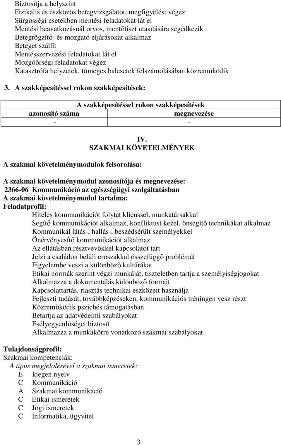 A szakképesítéssel rokon szakképesítések: A szakképesítéssel rokon szakképesítések azonosító száma megnevezése - - A szakmai követelménymodulok felsorolása: IV.