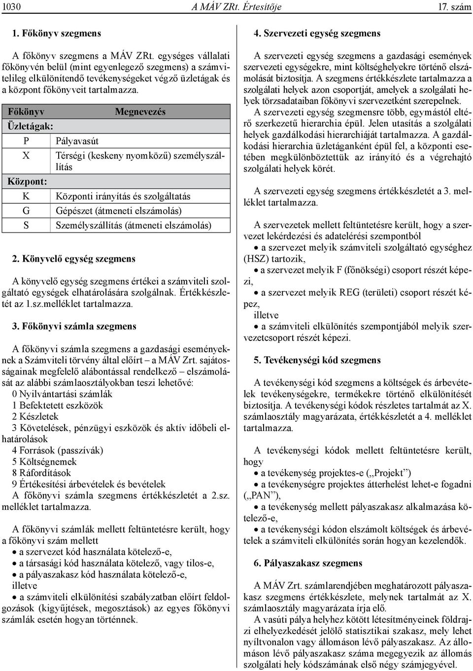 Főkönyv Megnevezés Üzletágak: P Pályavasút X Térségi (keskeny nyomközű) személyszállítás Központ: K Központi irányítás és szolgáltatás G Gépészet (átmeneti elszámolás) S Személyszállítás (átmeneti