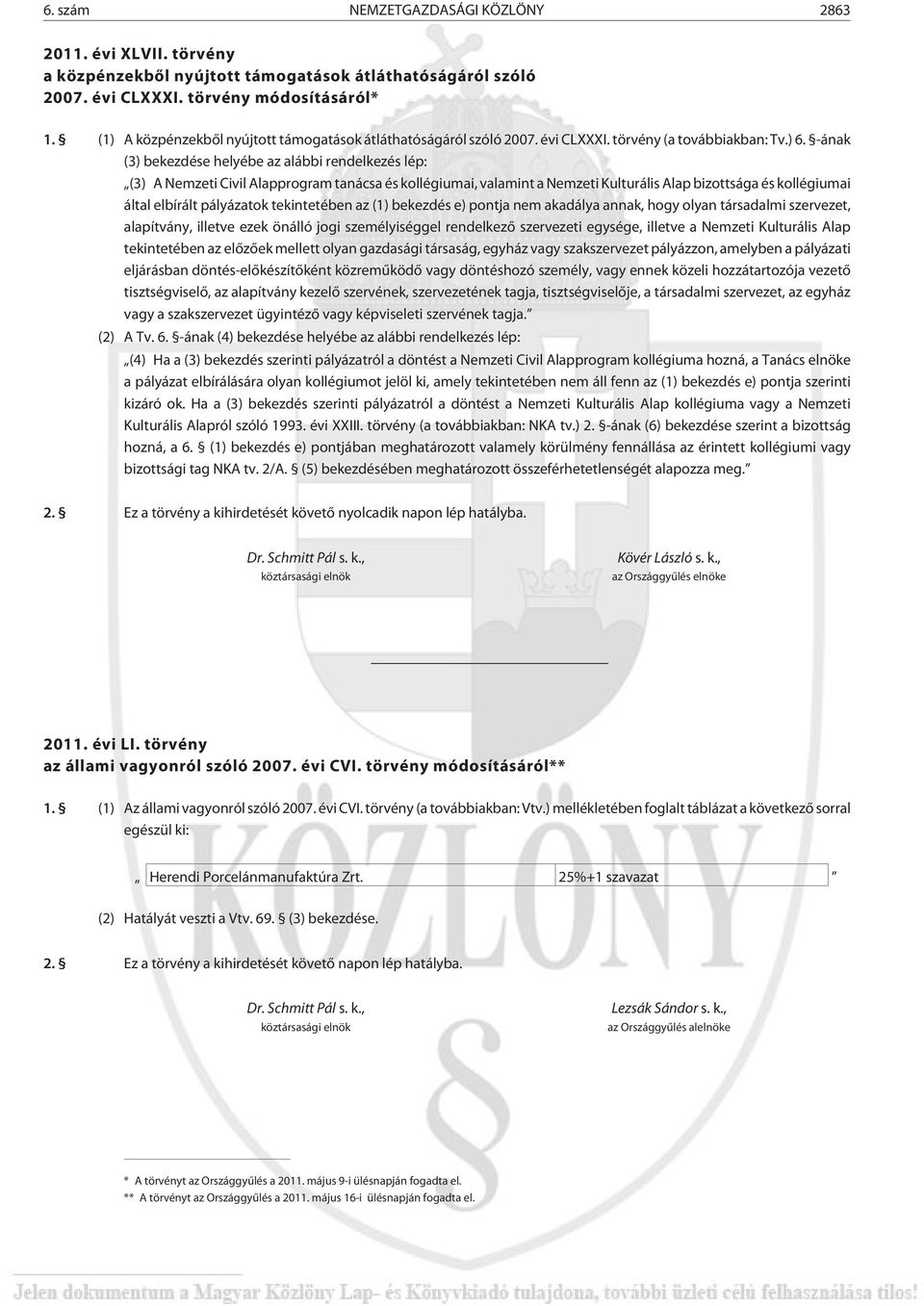 -ának (3) bekezdése helyébe az alábbi rendelkezés lép: (3) A Nemzeti Civil Alapprogram tanácsa és kollégiumai, valamint a Nemzeti Kulturális Alap bizottsága és kollégiumai által elbírált pályázatok