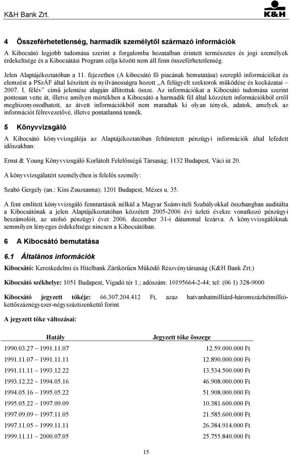 fejezetben (A kibocsátó fő piacának bemutatása) szereplő információkat és elemzést a PSzÁF által készített és nyilvánosságra hozott A felügyelt szektorok működése és kockázatai 2007. I.