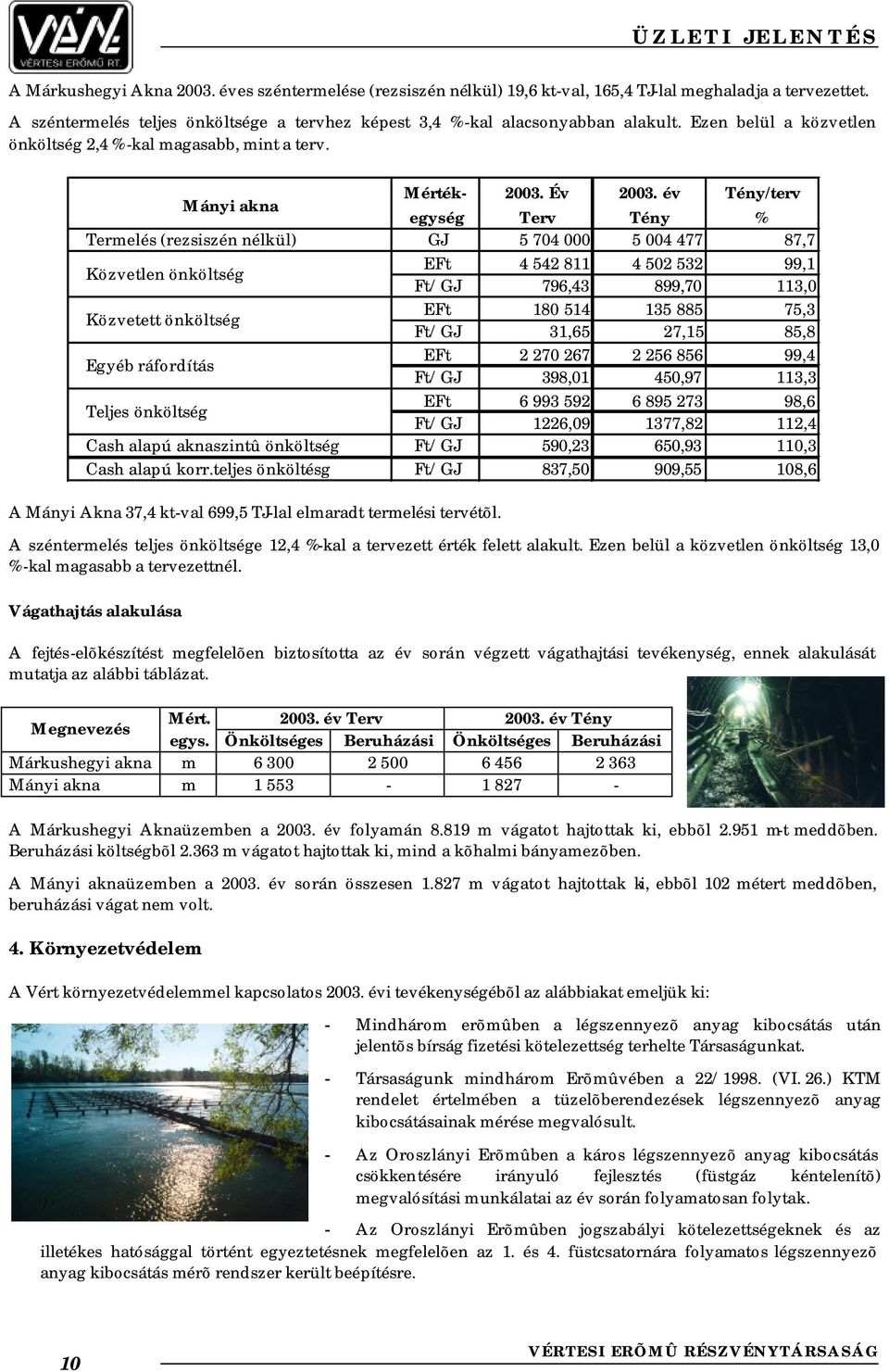 év Tény/terv egység Terv Tény Termelés (rezsiszén nélkül) GJ 5 704 000 5 004 477 87,7 Közvetlen önköltség Közvetett önköltség Egyéb ráfordítás Teljes önköltség EFt EFt EFt EFt 4 542 811 180 514 2 270