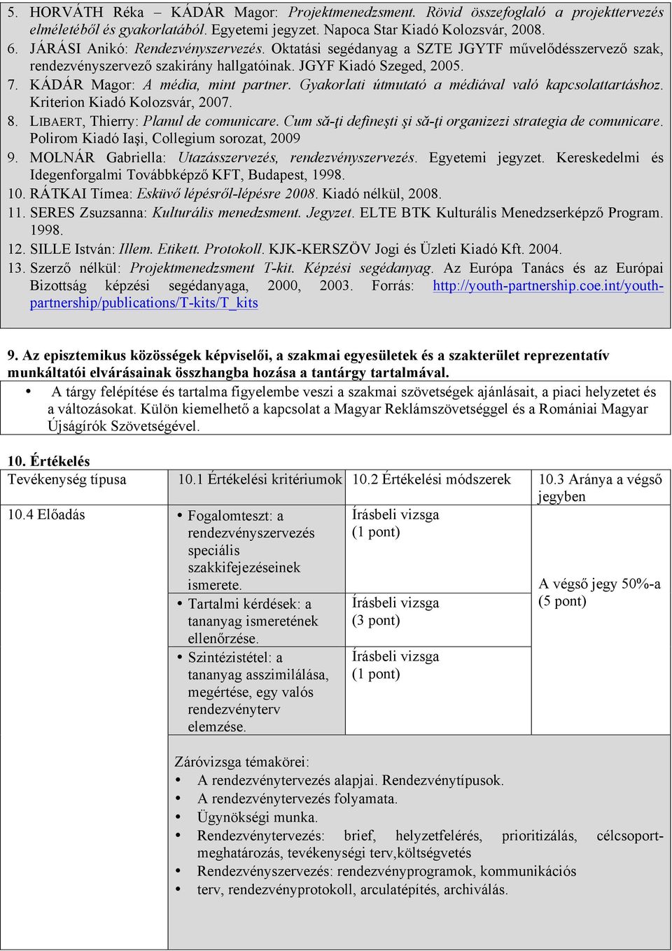 Gyakorlati útmutató a médiával való kapcsolattartáshoz. Kriterion Kiadó Kolozsvár, 2007. 8. LIBAERT, Thierry: Planul de comunicare. Cum să-ţi defineşti şi să-ţi organizezi strategia de comunicare.