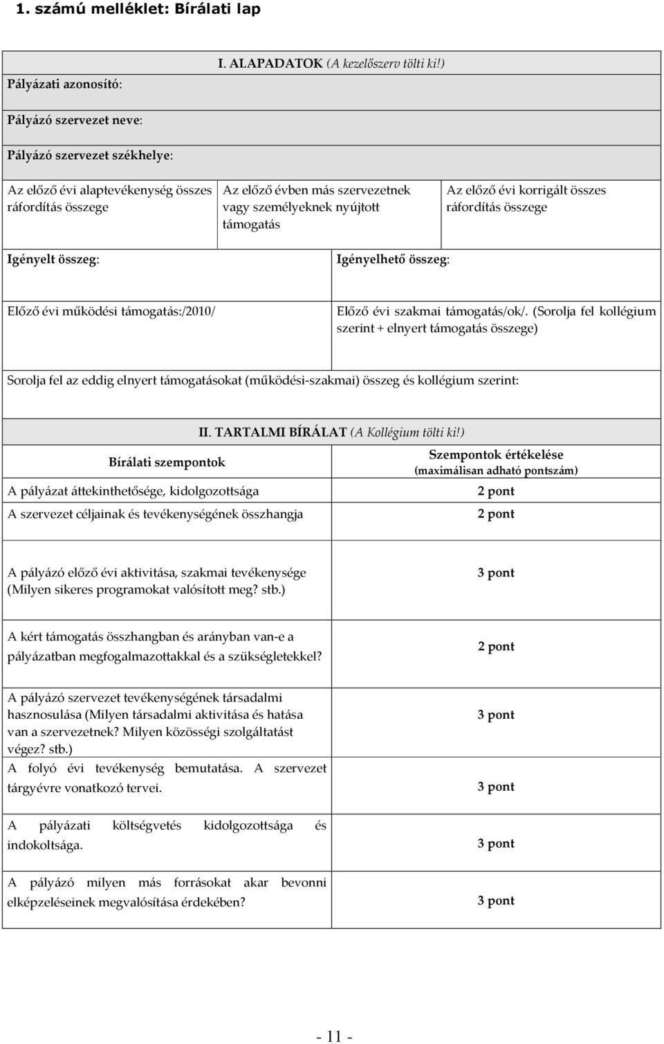 korrigált összes ráfordítás összege Igényelt összeg: Igényelhető összeg: Előző évi működési támogatás:/2010/ Előző évi szakmai támogatás/ok/.