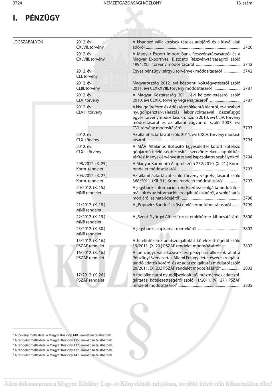 ) MNB rendelet 23/2012. (X. 30.) MNB rendelet 15/2012. (X. 16.) PSZÁF rendelet 16/2012. (X. 16.) PSZÁF rendelet 17/2012. (X. 26.