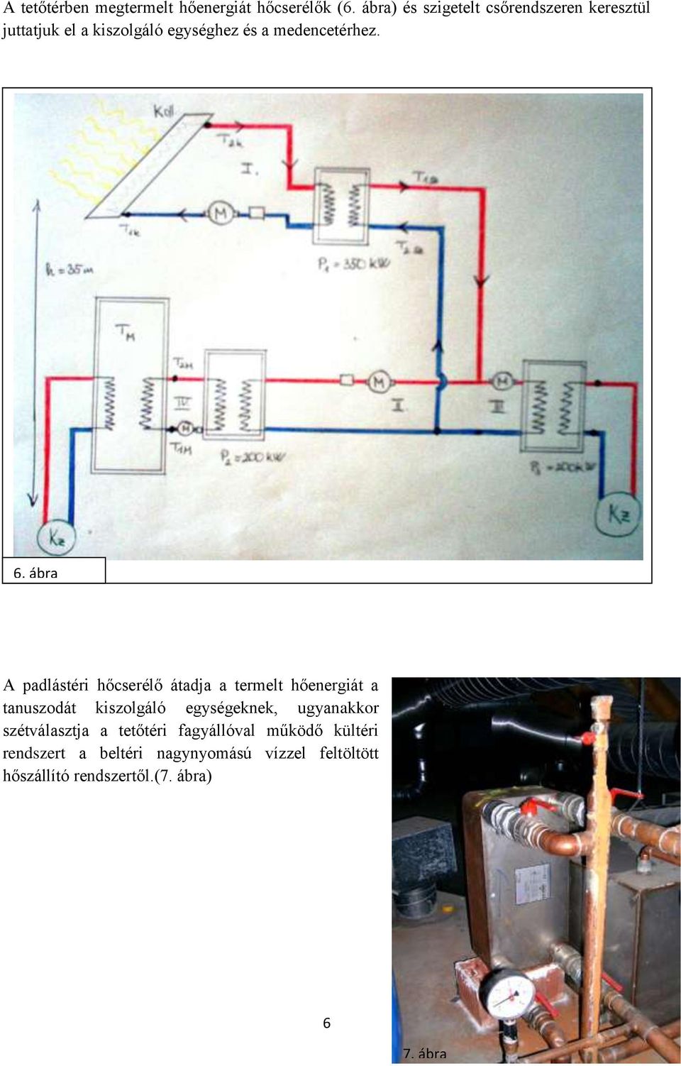 6. ábra A padlástéri hőcserélő átadja a termelt hőenergiát a tanuszodát kiszolgáló egységeknek,