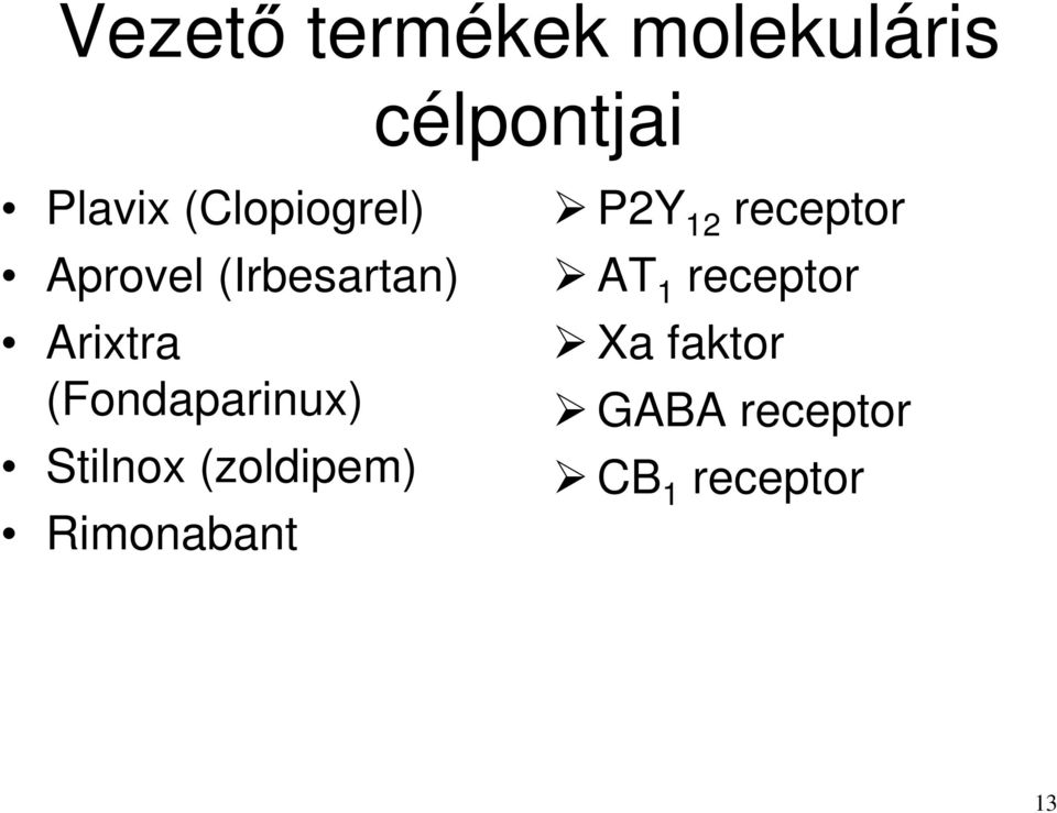 (Fondaparinux) Stilnox (zoldipem) Rimonabant P2Y