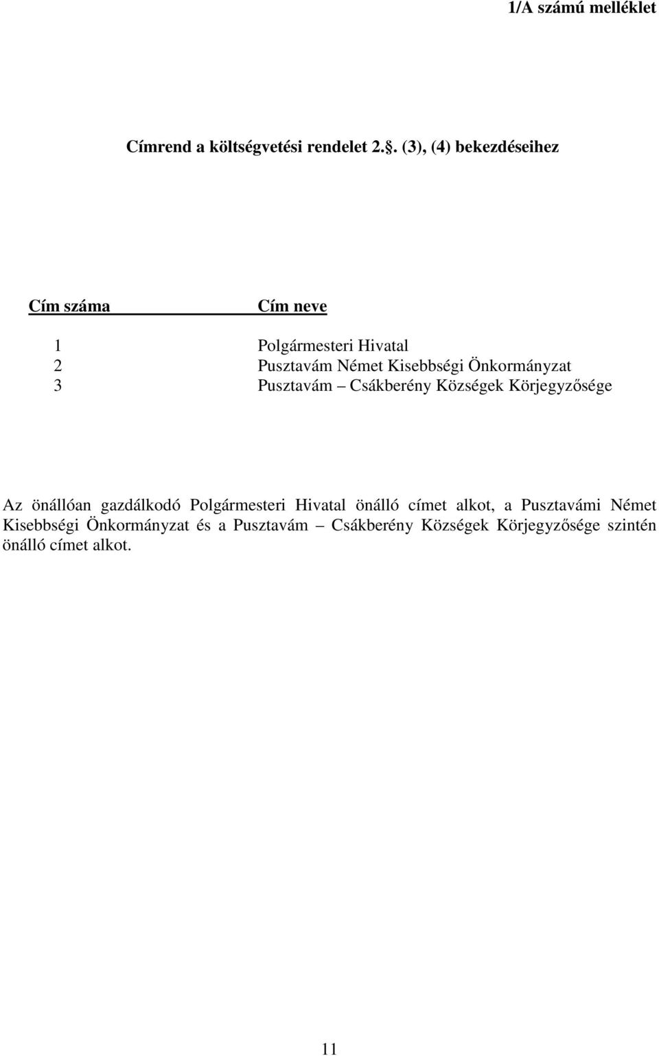 Önkormányzat 3 Pusztavám Csákberény Községek Körjegyzısége Az önállóan gazdálkodó Polgármesteri