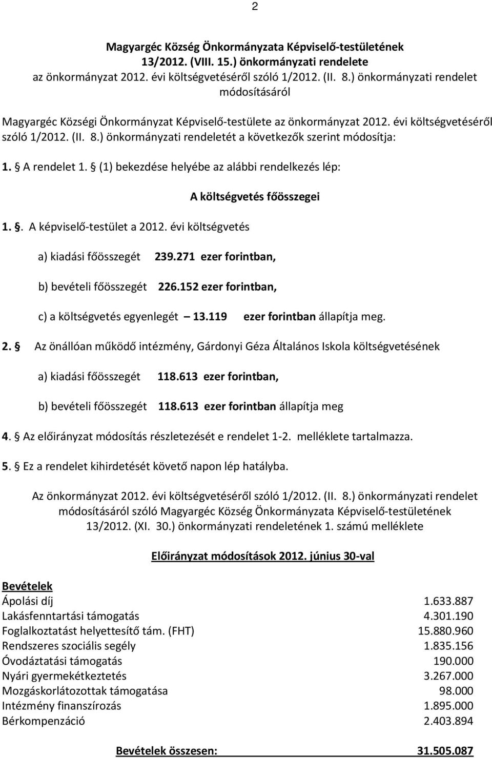 ) önkormányzati rendeletét a következők szerint módosítja: 1. A rendelet 1. (1) bekezdése helyébe az alábbi rendelkezés lép: 1.. A képviselő-testület a 2012.