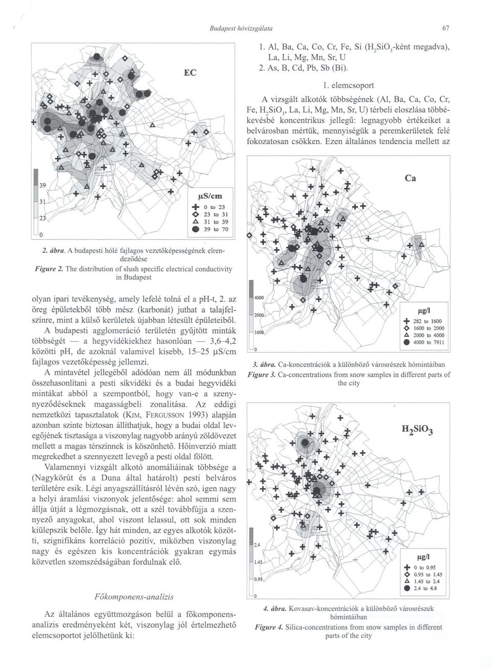elemcsoport A vizsgált alkotók többségének (Al, Ba, Ca, Co, Cr, Fe, H2SiO3,La, Li, Mg, Mn, Sr, U) térbeli eloszlása többékevésbé koncentrikus jellegu: legnagyobb értékeiket a belvárosban mértük,