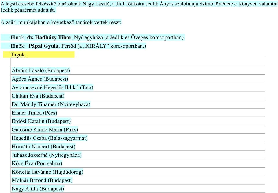 ) Tagok: Ábrám László (Budapest) Agócs Ágnes (Budapest) Avramcsevné Hegedűs Ildikó (Tata) Chikán Éva (Budapest) Dr.
