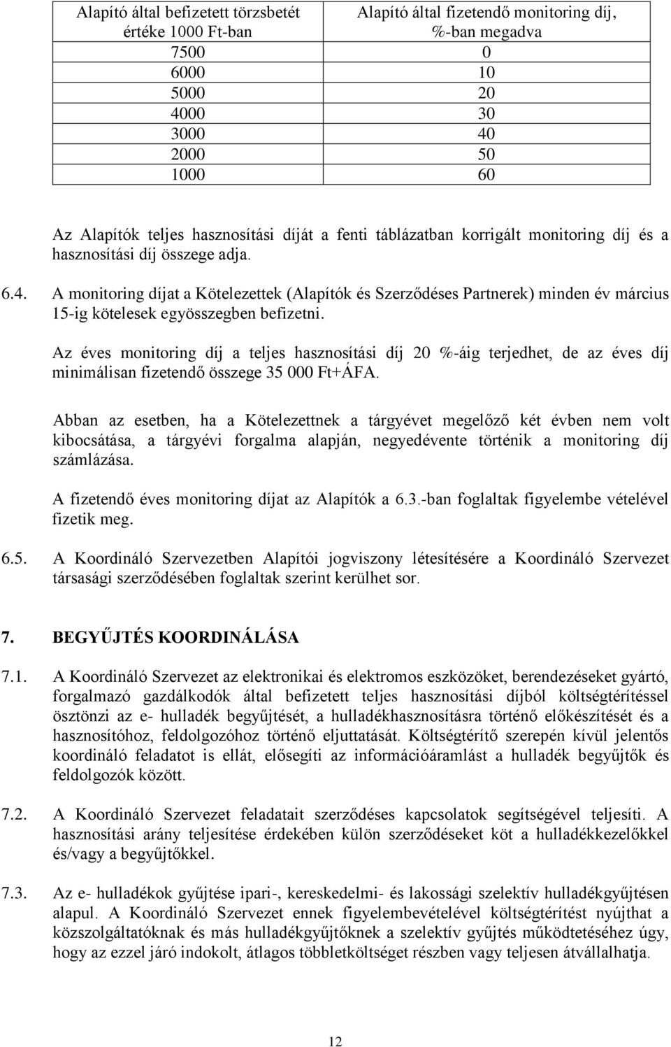 A monitoring díjat a Kötelezettek (Alapítók és Szerződéses Partnerek) minden év március 15-ig kötelesek egyösszegben befizetni.