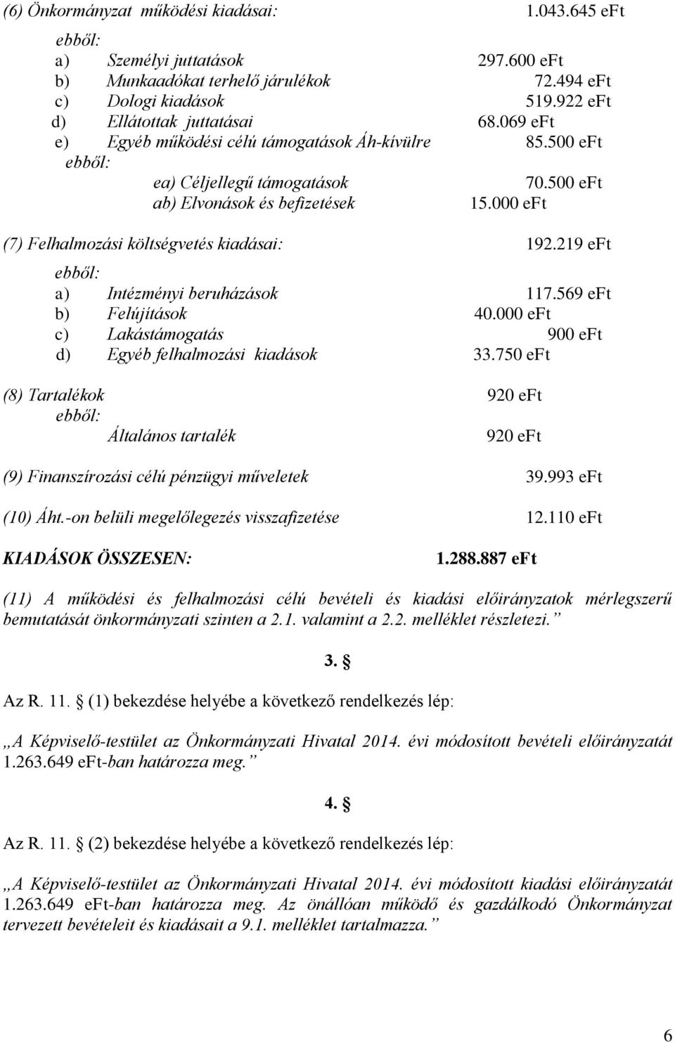 219 eft ebből: a) Intézményi beruházások 117.569 eft b) Felújítások 40.000 eft c) Lakástámogatás 900 eft d) Egyéb felhalmozási kiadások 33.