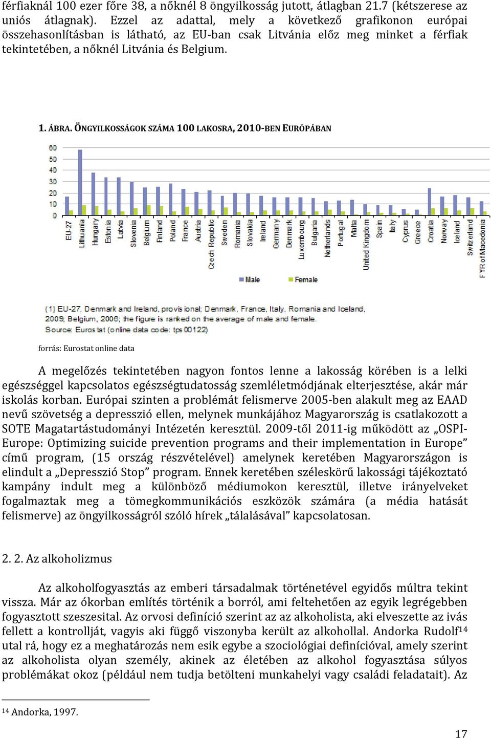 ÖNGYILKOSSÁGOK SZÁMA 100 LAKOSRA, 2010-BEN EURÓPÁBAN forrás: Eurostat online data A megelőzés tekintetében nagyon fontos lenne a lakosság körében is a lelki egészséggel kapcsolatos egészségtudatosság