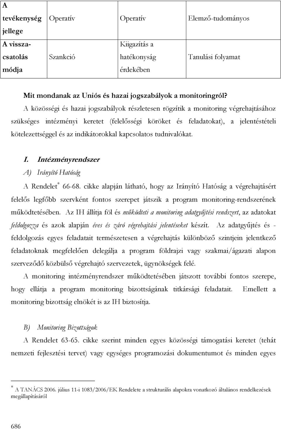 A közösségi és hazai jogszabályok részletesen rögzítik a monitoring végrehajtásához szükséges intézményi keretet (felelısségi köröket és feladatokat), a jelentéstételi kötelezettséggel és az