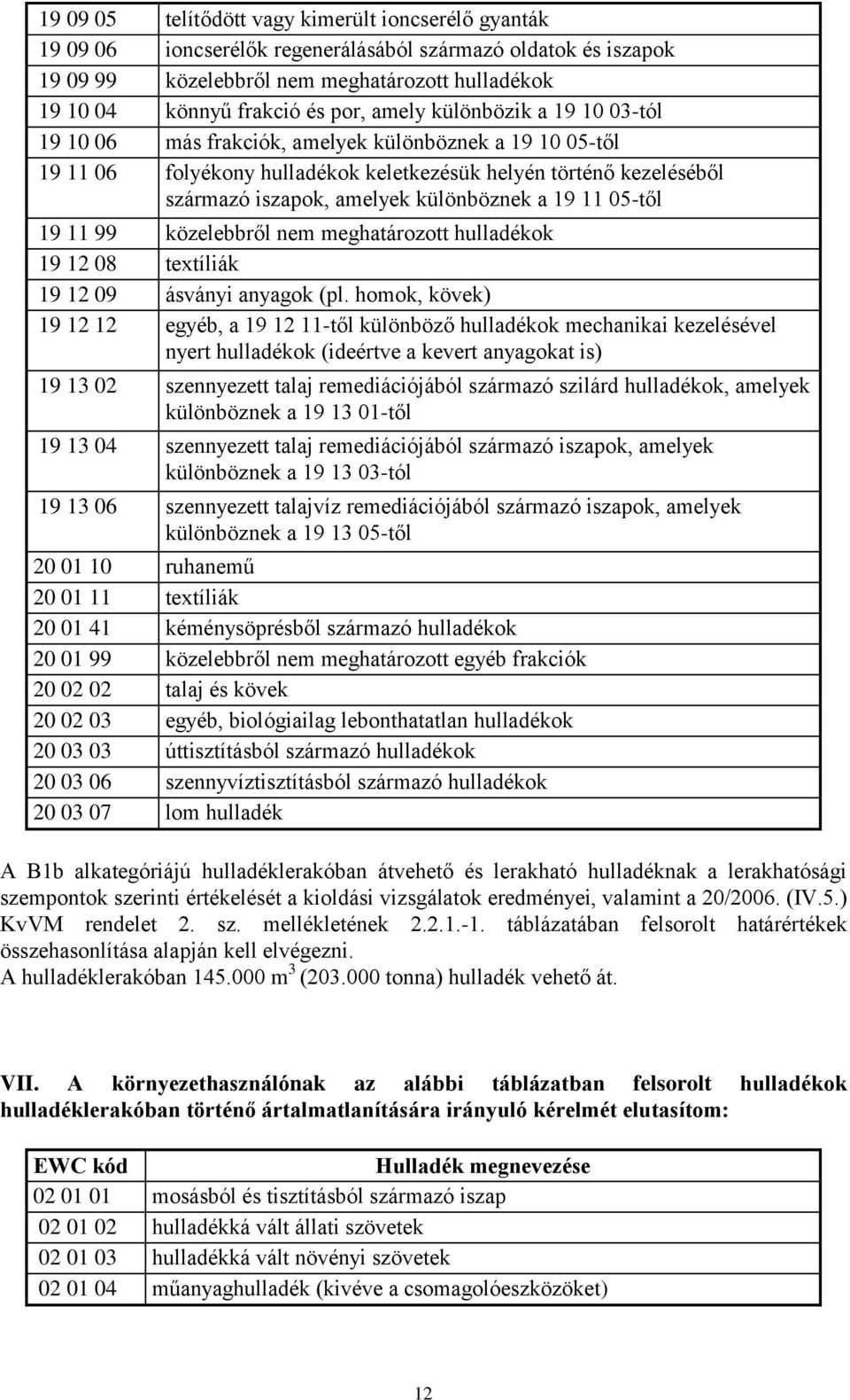 19 11 05-től 19 11 99 közelebbről nem meghatározott hulladékok 19 12 08 textíliák 19 12 09 ásványi anyagok (pl.