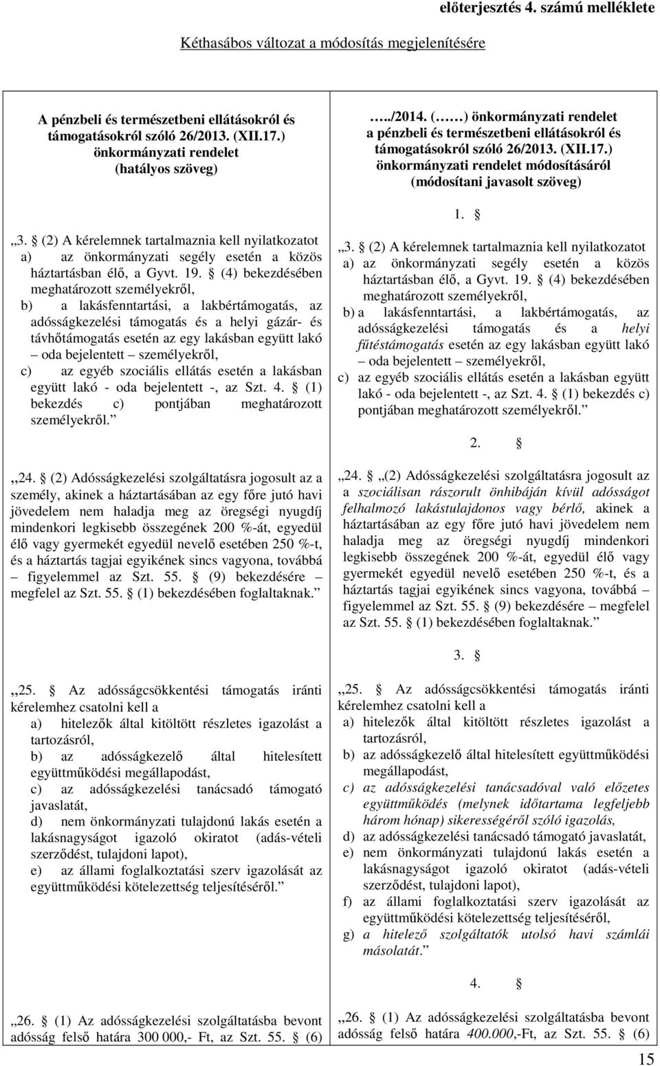 ) önkormányzati rendelet módosításáról (módosítani javasolt szöveg) 1. 3. (2) A kérelemnek tartalmaznia kell nyilatkozatot a) az önkormányzati segély esetén a közös háztartásban élő, a Gyvt. 19.