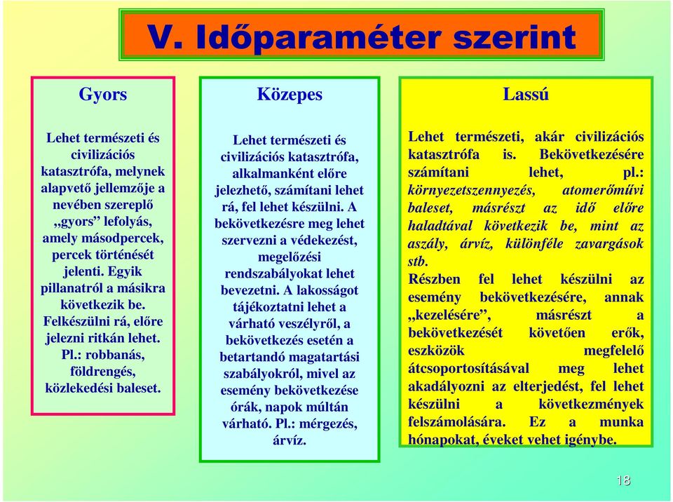 Lehet természeti és civilizációs katasztrófa, alkalmanként elıre jelezhetı, számítani lehet rá, fel lehet készülni.