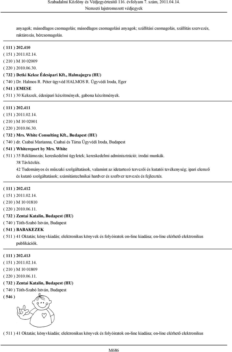 ( 111 ) 202.411 ( 210 ) M 10 02001 ( 220 ) 2010.06.30. ( 732 ) Mrs. White Consulting Kft., Budapest (HU) ( 740 ) dr.