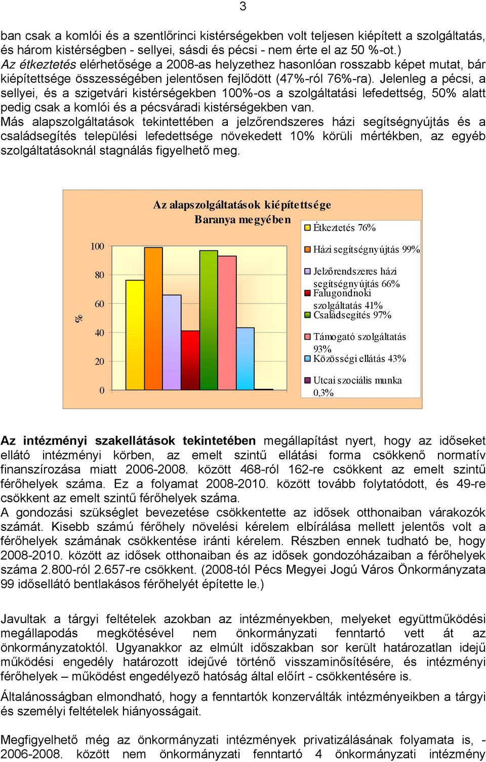 Jelenleg a pécsi, a sellyei, és a szigetvári kistérségekben 100%-os a szolgáltatási lefedettség, 50% alatt pedig csak a komlói és a pécsváradi kistérségekben van.