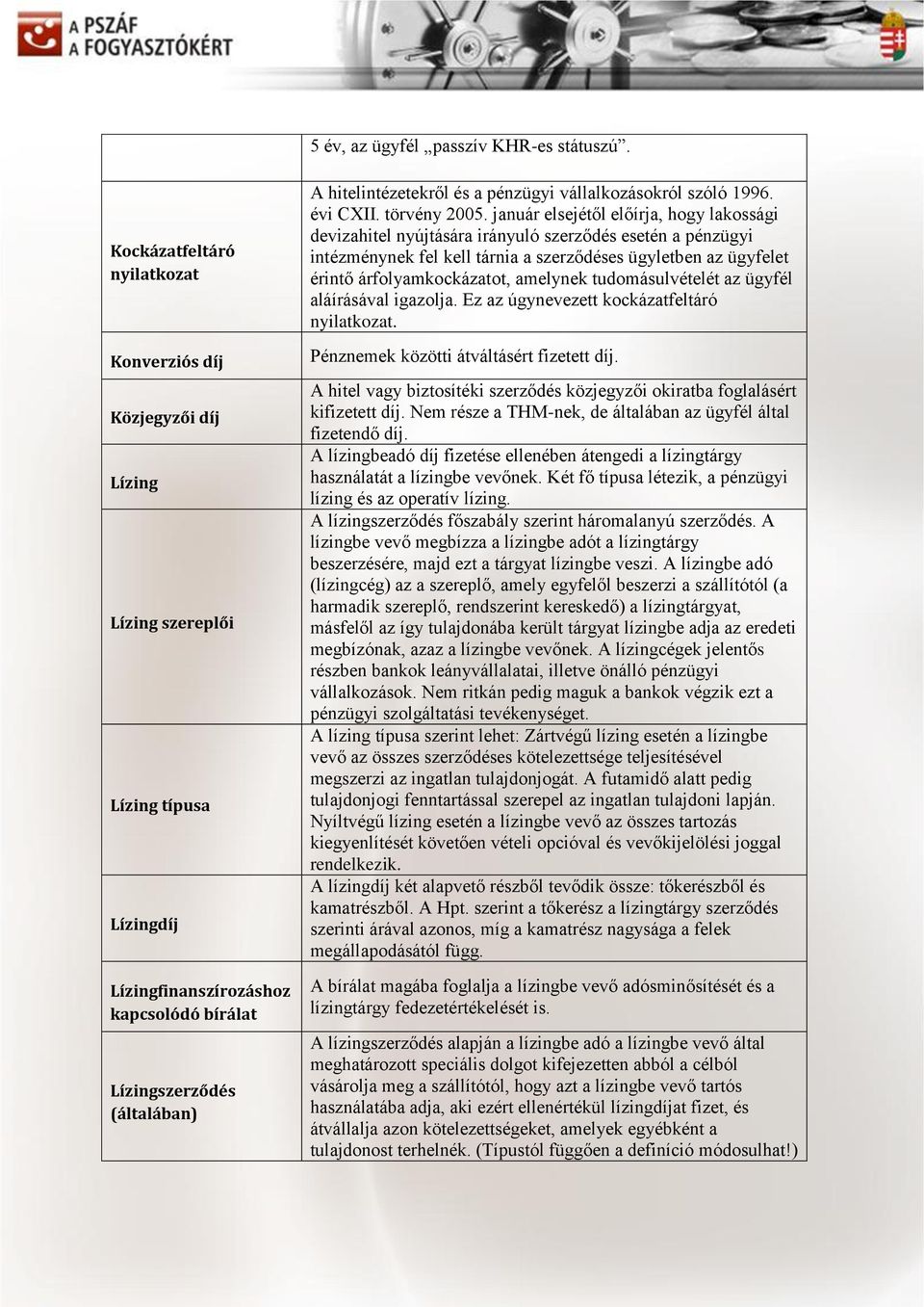 a pénzügyi vállalkozásokról szóló 1996. évi CXII. törvény 2005.