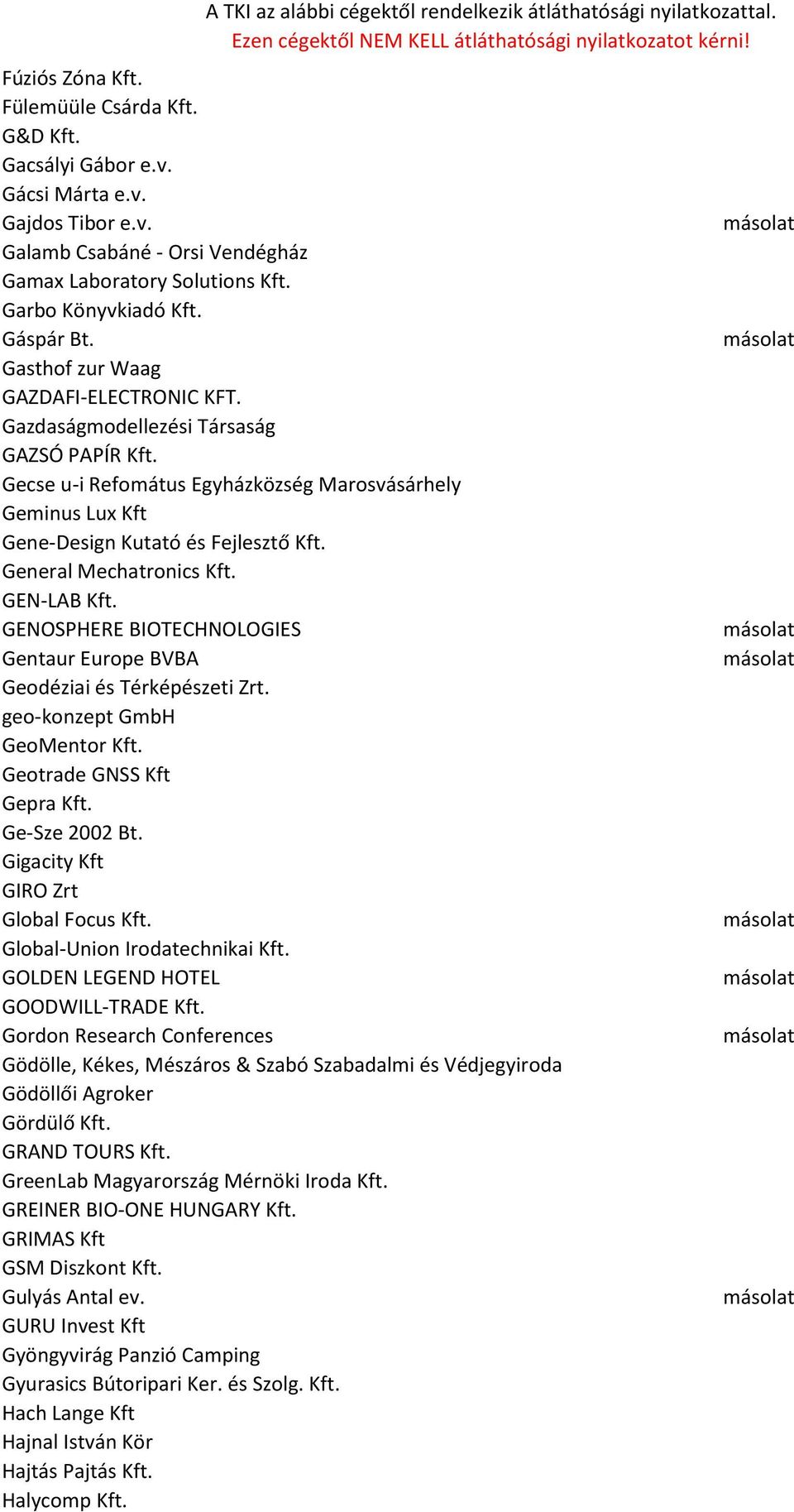 General Mechatronics Kft. GEN-LAB Kft. GENOSPHERE BIOTECHNOLOGIES Gentaur Europe BVBA Geodéziai és Térképészeti Zrt. geo-konzept GmbH GeoMentor Kft. Geotrade GNSS Kft Gepra Kft. Ge-Sze 2002 Bt.