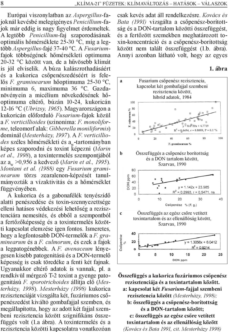 A Fusariumfajok többségének hőmérsékleti optimuma 20-32 C között van, de a hűvösebb klímát is jól elviselik. A búza kalászrothadásáért és a kukorica csőpenészedéséért is felelős F.